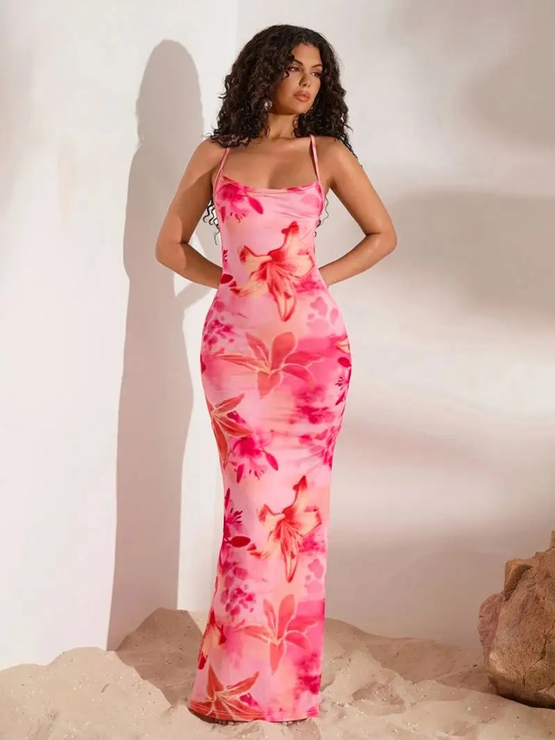 Women's Simple Camisole Tight Long Skirt Skin Friendly Sexy Waist Cinching Hip Hugging Gown Drooping Sensation