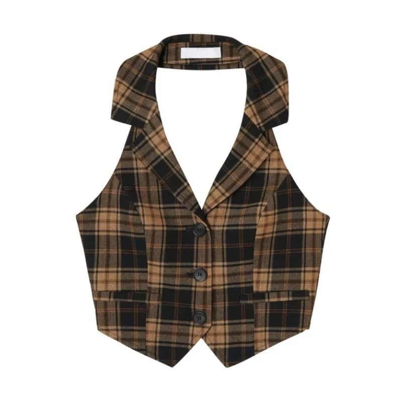 Y2K American Style Streetwear Sets Women Retro Plaid Vest Tops + High-waisted Short Skirt Suit Summer Sexy Two Piece Set 2000s