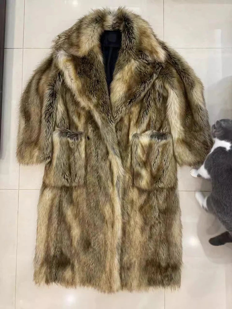 Mauroicardi Autumn Winter Oversized Colorful Thick Warm Faux Fur Coat Men Luxury Fluffy Overcoat Runway European Fashion 2025
