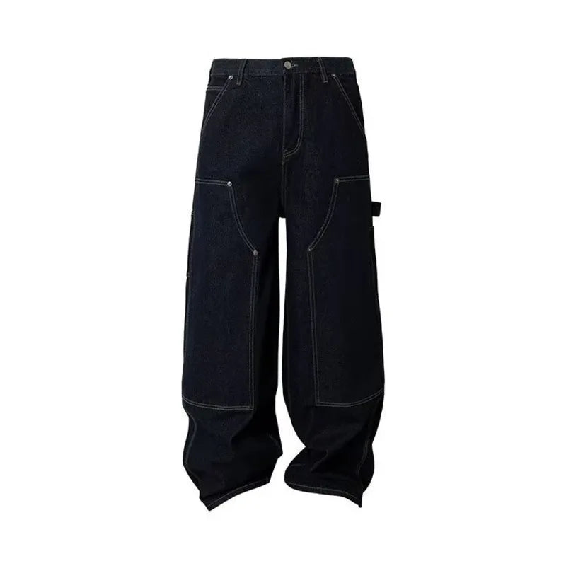 PFNW Japanese Style Fashionable And Minimalist Jeans Men's Versatile Patchwork Loose Straight Leg Pants 2026 Summer New 28L2992