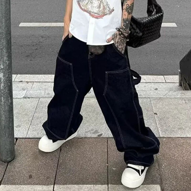 PFNW Japanese Style Fashionable And Minimalist Jeans Men's Versatile Patchwork Loose Straight Leg Pants 2026 Summer New 28L2992