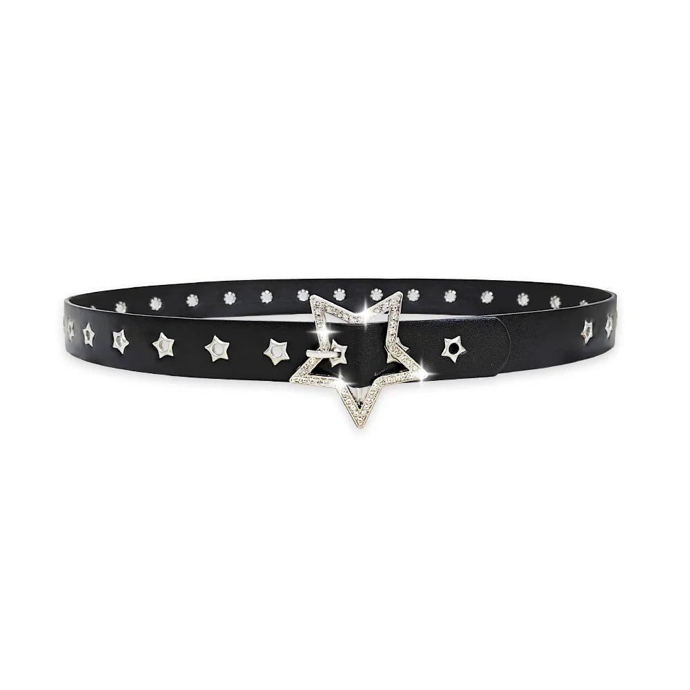 Designer Belts for Women High Quality Luxury Palm Punk Harajuku Star Eyelet Y2K Girls Jeans Belt Female Black Waistband Strass