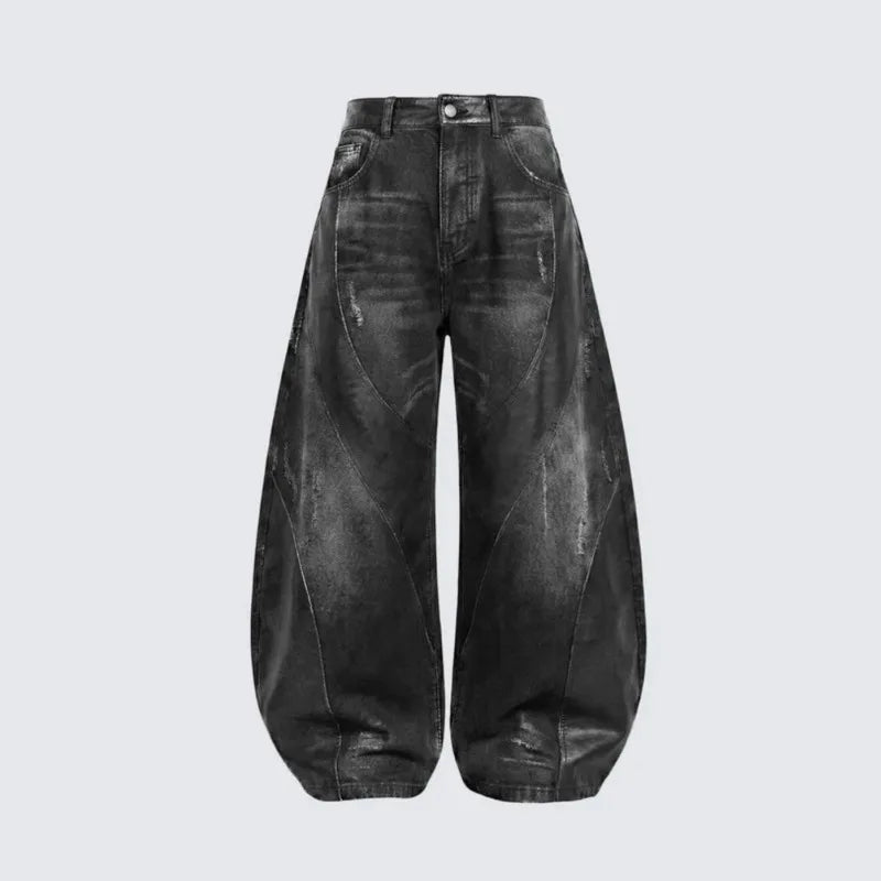 PFNW Street Style Distressed Patchwork Curved Jeans Men's Fashionable Loose Wide Leg Pants 2026 Summer New 28L3113