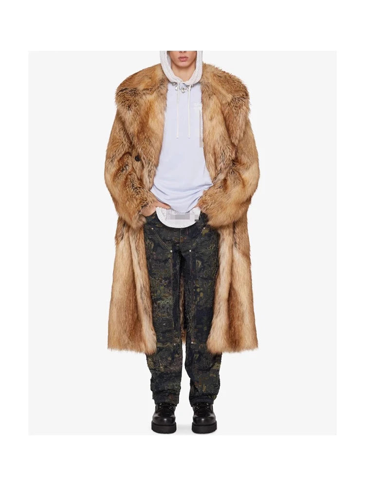 Mauroicardi Autumn Winter Oversized Colorful Thick Warm Faux Fur Coat Men Luxury Fluffy Overcoat Runway European Fashion 2025