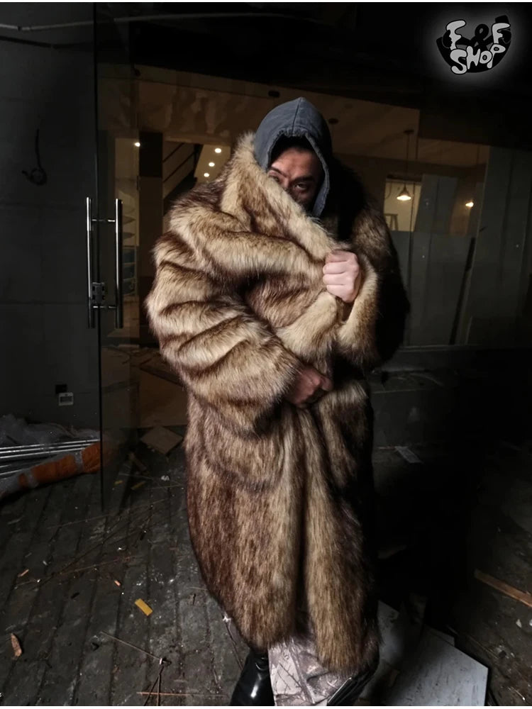 Mauroicardi Autumn Winter Oversized Colorful Thick Warm Faux Fur Coat Men Luxury Fluffy Overcoat Runway European Fashion 2025