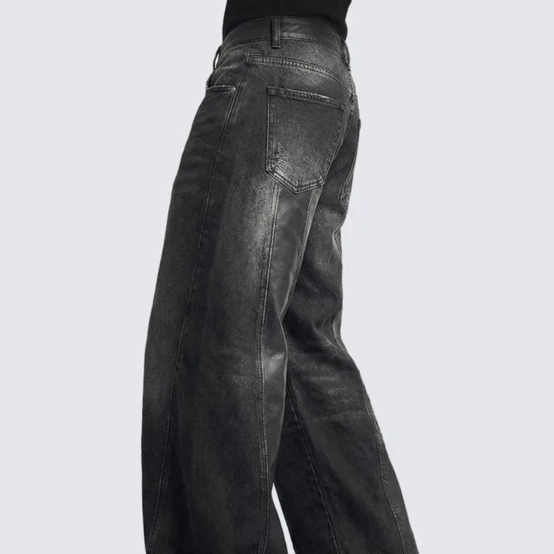 PFNW Street Style Distressed Patchwork Curved Jeans Men's Fashionable Loose Wide Leg Pants 2026 Summer New 28L3113