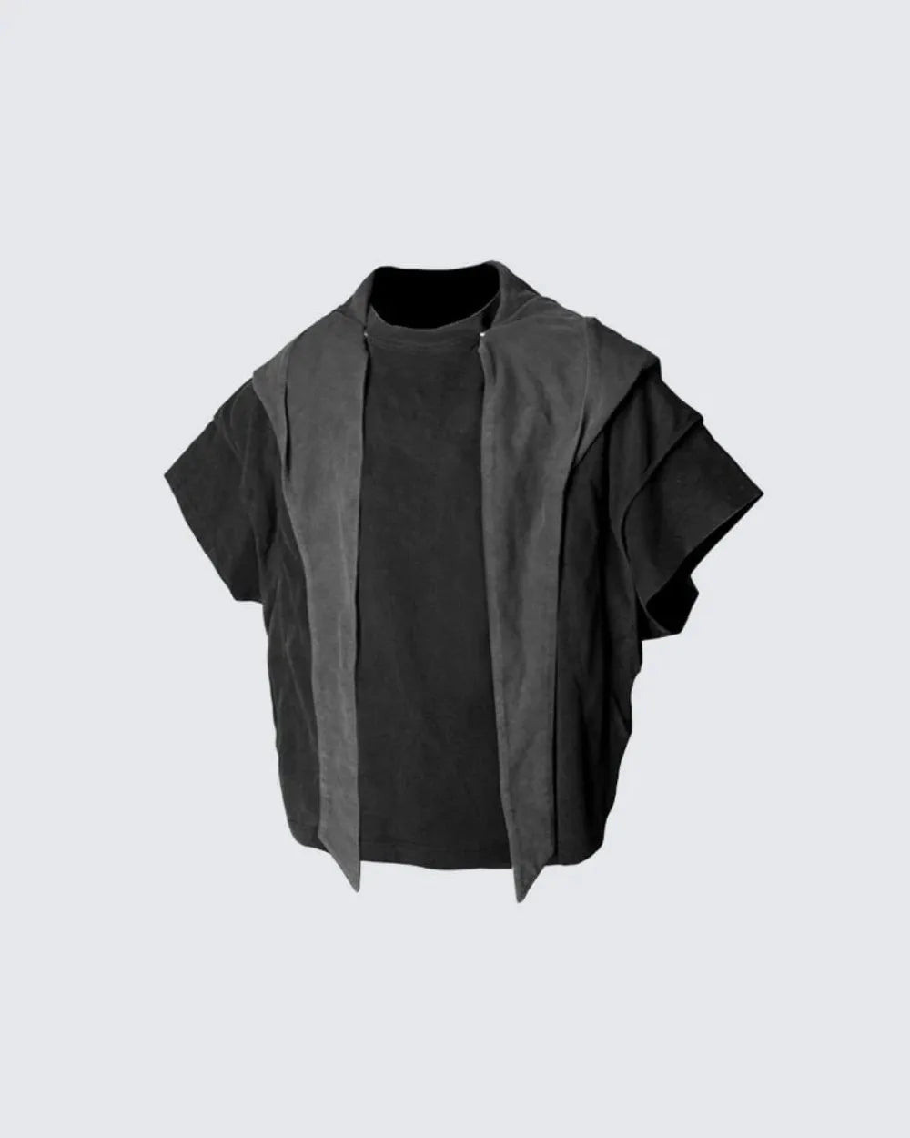 PFNW Fashionable Vintage Hooded Shawl T Shirt Men's Patchwork Loose Short Sleeve Tops 2026 Summer New 28L2329