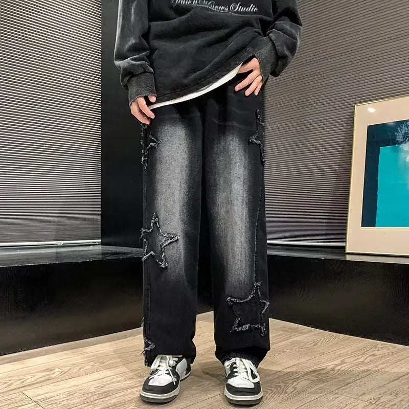 Asian Size American Hiphop Star Jeans Men Pants Men's High Street Trendy Brand Loose Straight Leg Wide Leg Pants Jeans Men Pants