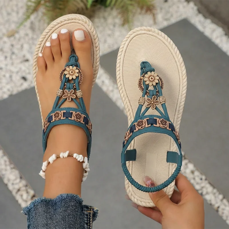 2026 Bohemia Style Flats Sandals Women Summer Slip On Clip Toe Beach Sandles Woman Lightweight Plus Size 43 Gladiator Sandalias