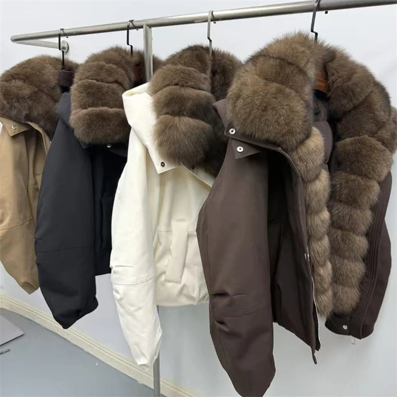 Winter 2025 Women's Fox Fur Collar Hooded down Jacket Y2K High Quality Short Fashion Casual Loose Versatile Warm Outerwear