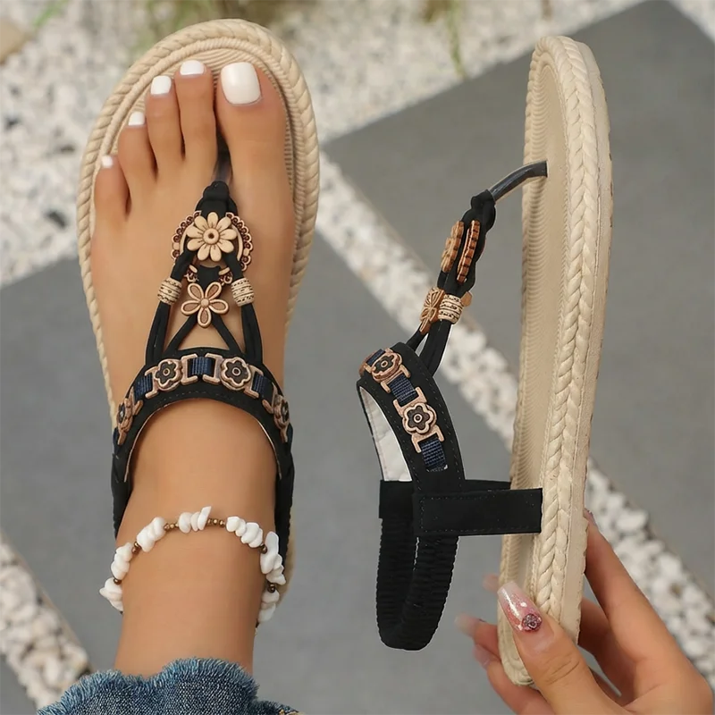 2026 Bohemia Style Flats Sandals Women Summer Slip On Clip Toe Beach Sandles Woman Lightweight Plus Size 43 Gladiator Sandalias