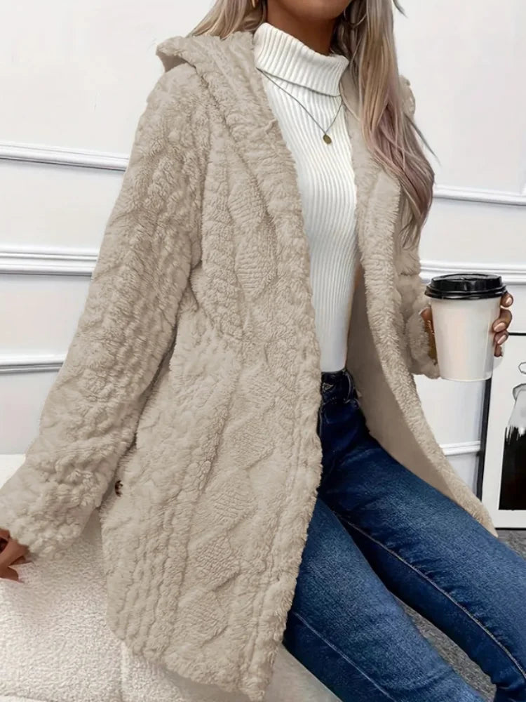 Winter Fashion Warm Long Sleeve Cardigan Hooded Women Coat 2026 New Casual Elegant Long Outwear