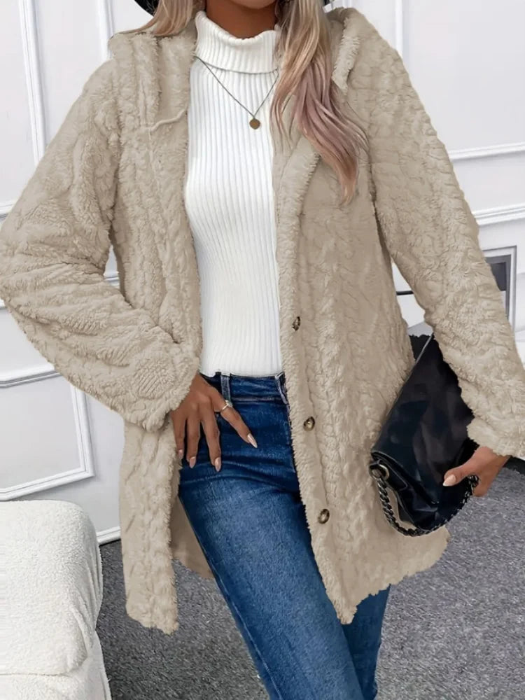 Winter Fashion Warm Long Sleeve Cardigan Hooded Women Coat 2026 New Casual Elegant Long Outwear