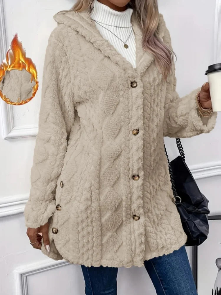 Winter Fashion Warm Long Sleeve Cardigan Hooded Women Coat 2026 New Casual Elegant Long Outwear