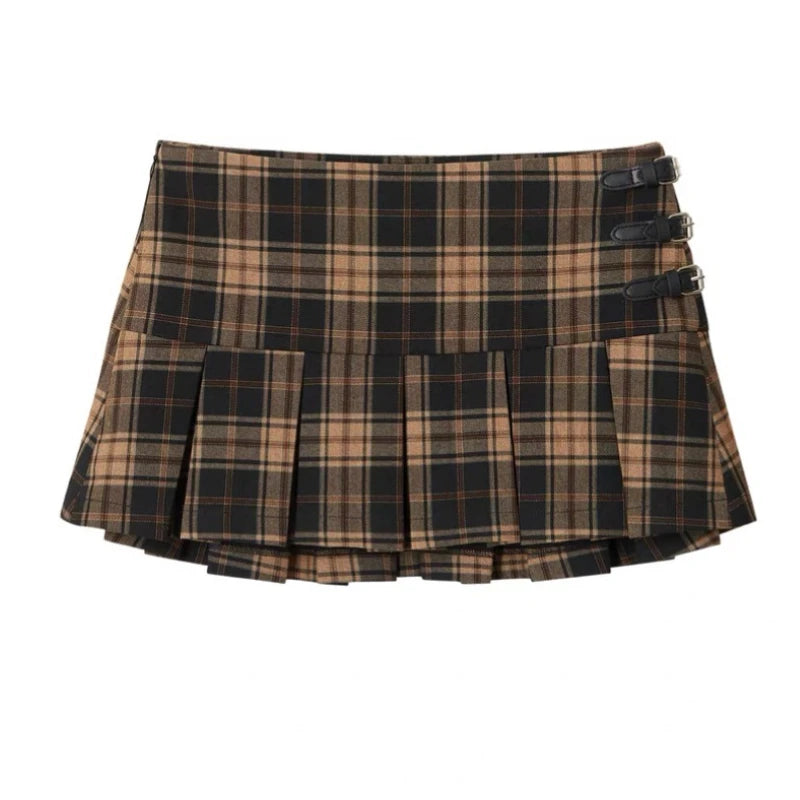 Y2K American Style Streetwear Sets Women Retro Plaid Vest Tops + High-waisted Short Skirt Suit Summer Sexy Two Piece Set 2000s