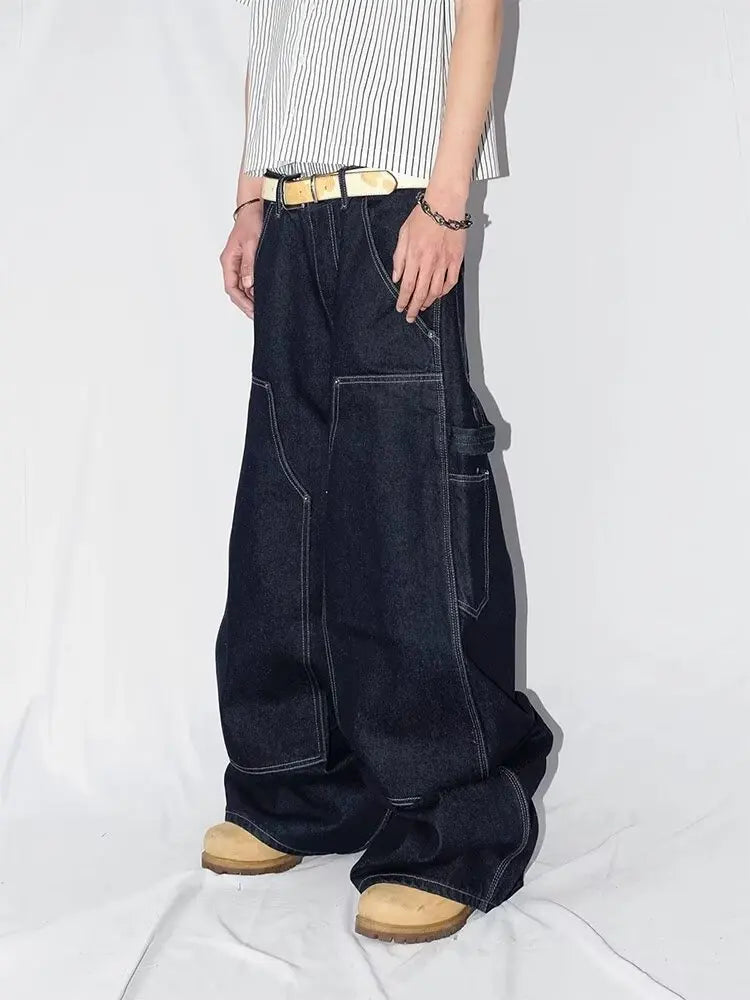 PFNW Japanese Style Fashionable And Minimalist Jeans Men's Versatile Patchwork Loose Straight Leg Pants 2026 Summer New 28L2992