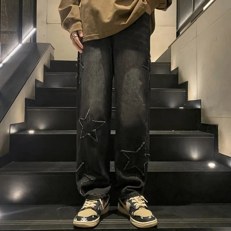 Asian Size American Hiphop Star Jeans Men Pants Men's High Street Trendy Brand Loose Straight Leg Wide Leg Pants Jeans Men Pants