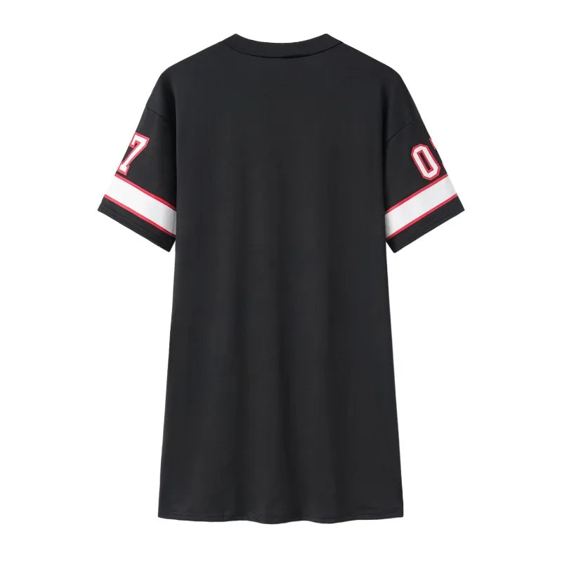 2026 New Fashion V-Neck Queen Letters Print Dress Short Sleeve Basketball Sporty Style Sexy Loose Female Clothing Streetwear