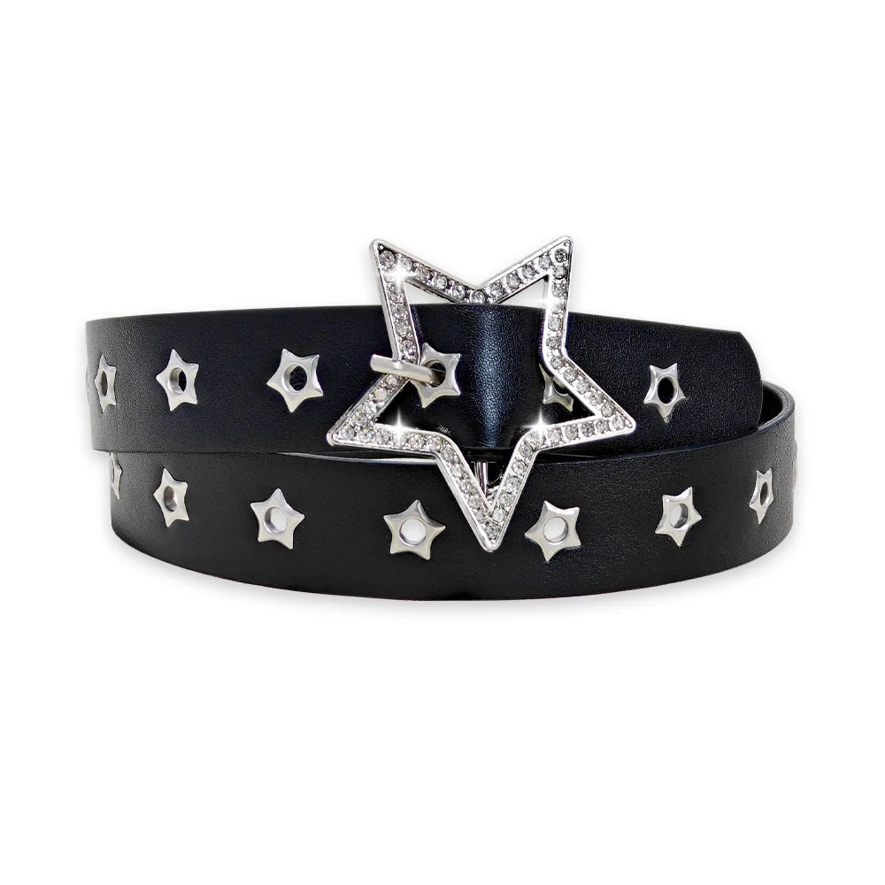 Designer Belts for Women High Quality Luxury Palm Punk Harajuku Star Eyelet Y2K Girls Jeans Belt Female Black Waistband Strass