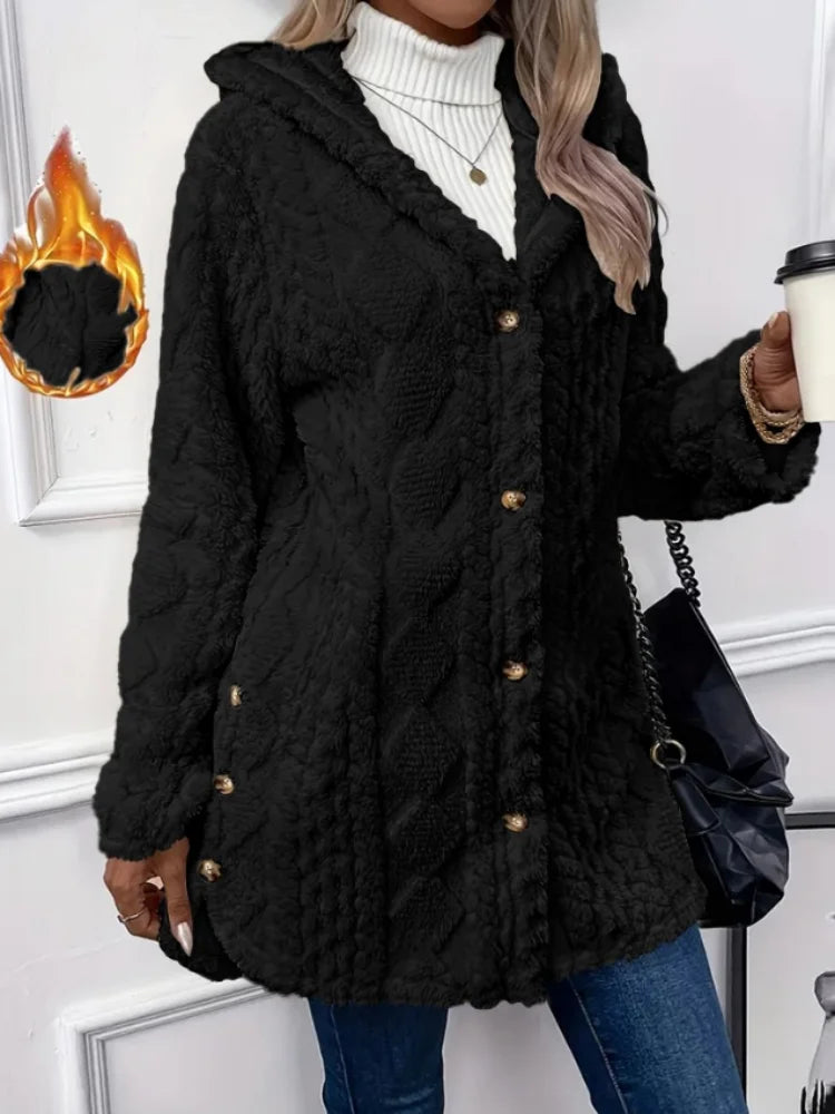 Winter Fashion Warm Long Sleeve Cardigan Hooded Women Coat 2026 New Casual Elegant Long Outwear