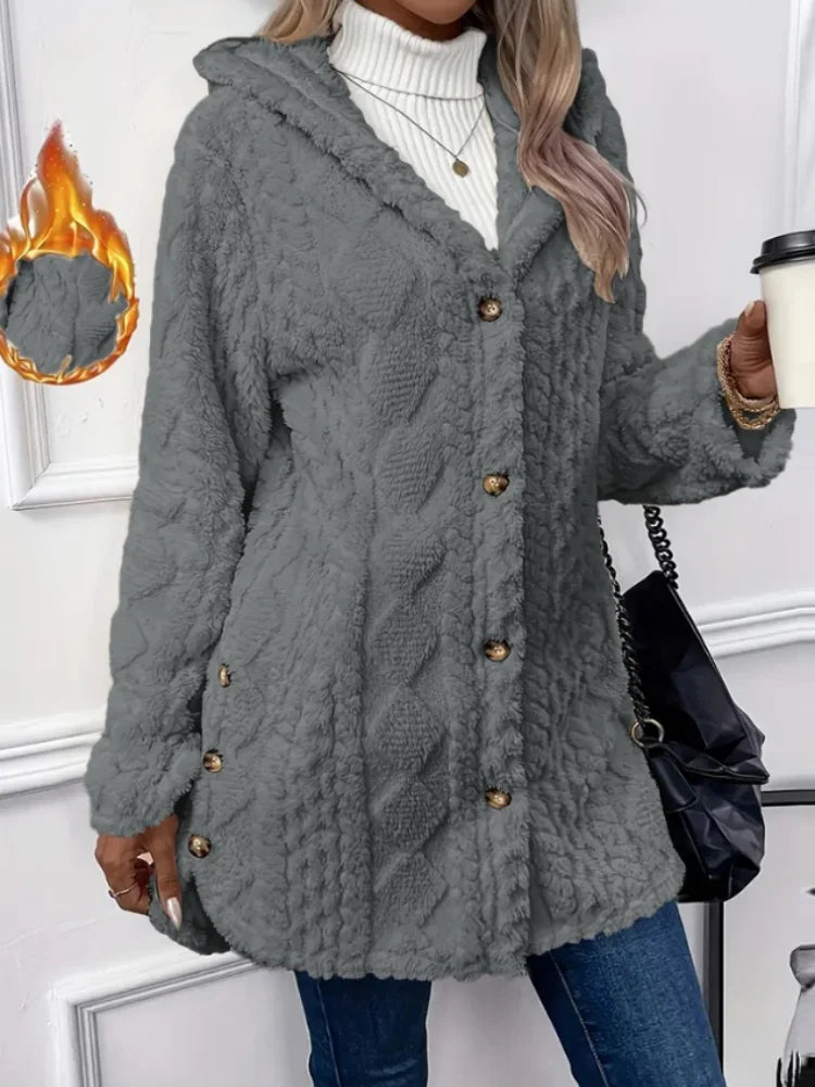 Winter Fashion Warm Long Sleeve Cardigan Hooded Women Coat 2026 New Casual Elegant Long Outwear