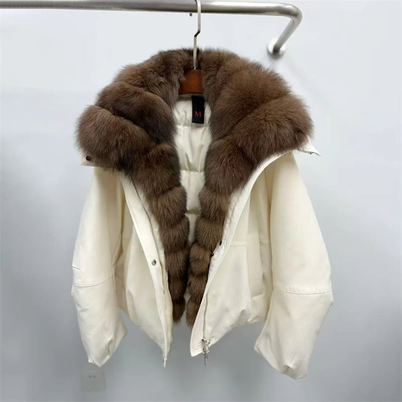 Winter 2025 Women's Fox Fur Collar Hooded down Jacket Y2K High Quality Short Fashion Casual Loose Versatile Warm Outerwear