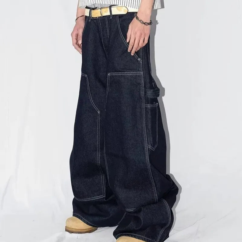 PFNW Japanese Style Fashionable And Minimalist Jeans Men's Versatile Patchwork Loose Straight Leg Pants 2026 Summer New 28L2992