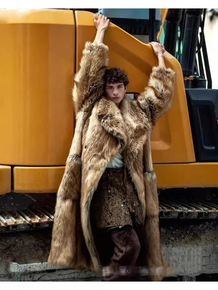 Mauroicardi Autumn Winter Oversized Colorful Thick Warm Faux Fur Coat Men Luxury Fluffy Overcoat Runway European Fashion 2025