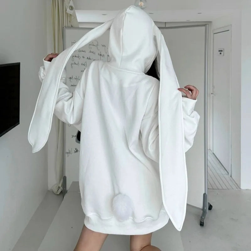 2025 Autumn Kawaii Bunny Big Extra Ears Hoodie Long Sleeve Hooded Sweatshirt Y2K Style Fashion Rabbit Oversized Zip-up Hoodies