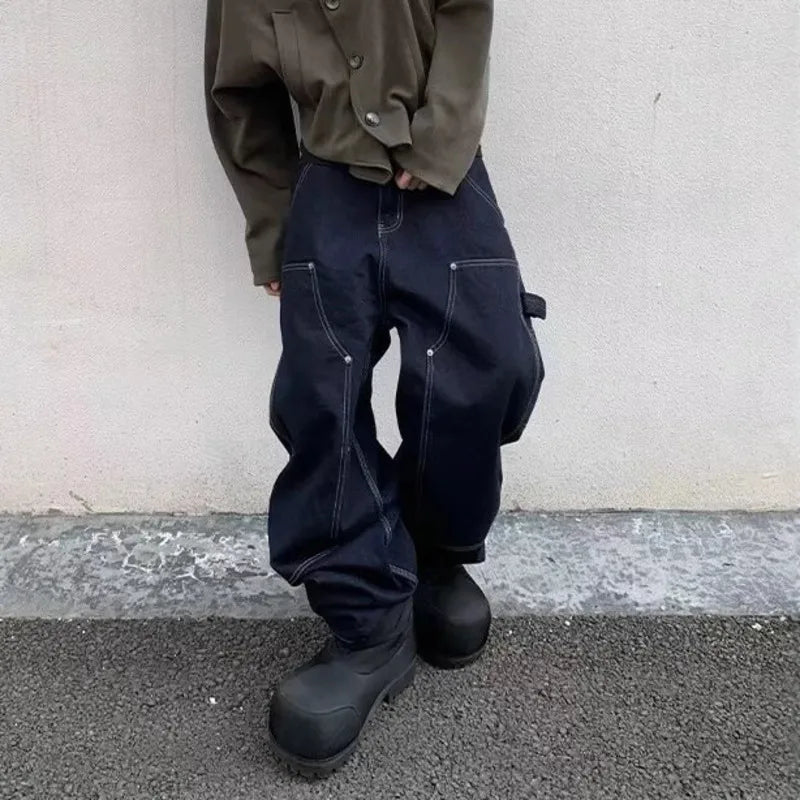 PFNW Japanese Style Fashionable And Minimalist Jeans Men's Versatile Patchwork Loose Straight Leg Pants 2026 Summer New 28L2992