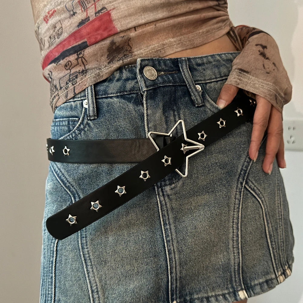 Designer Belts for Women High Quality Luxury Palm Punk Harajuku Star Eyelet Y2K Girls Jeans Belt Female Black Waistband Strass